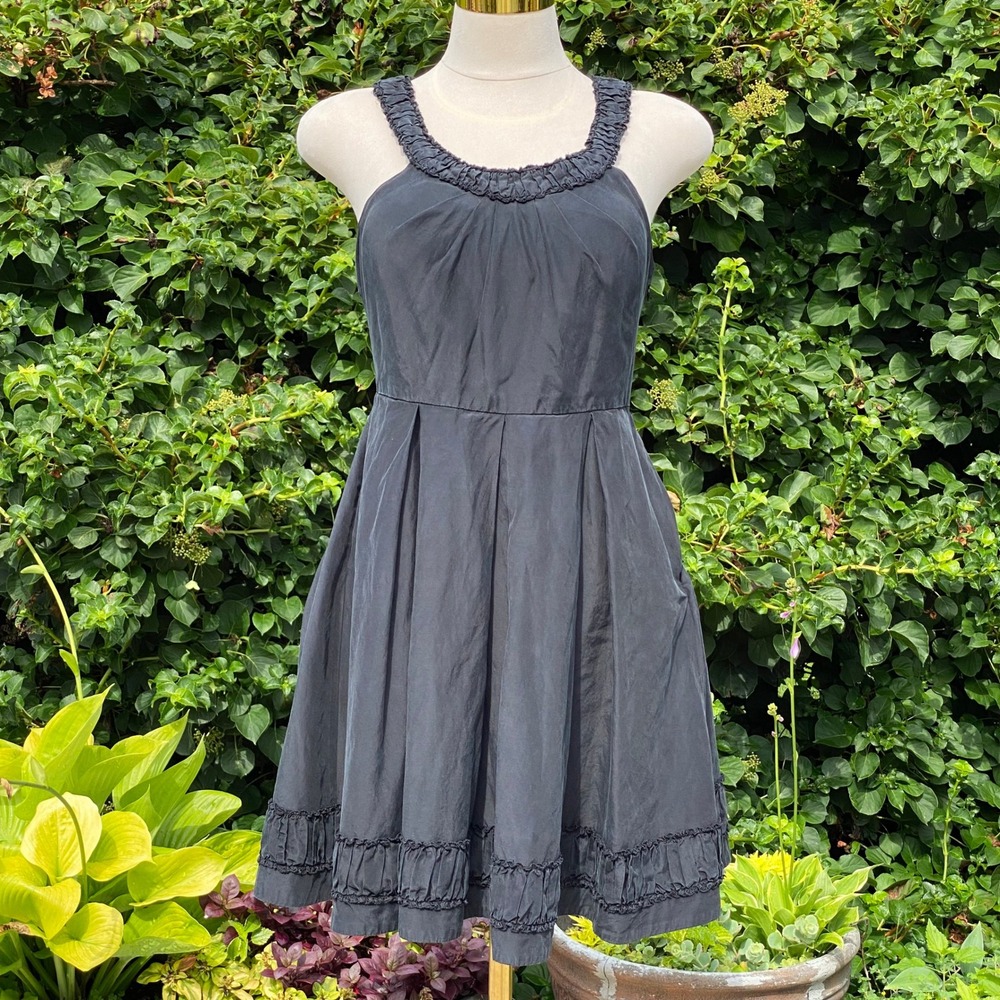 Quillaree 100 Silk Dark Grey Tank Above the Knee Dress Minimalist Boho Chic - 6